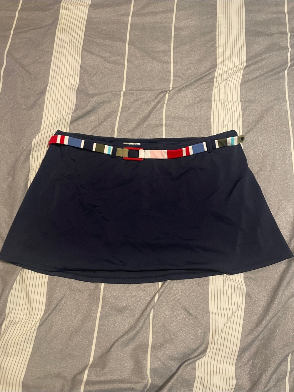 Aqua Navy Mini Skirt with Multi-Stripe Belt